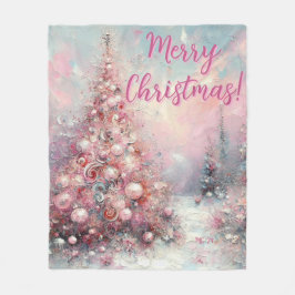 Whimsical Pink Christmas Tree Personalized Fleecedecke