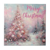 Whimsical Pink Christmas Tree Personalized Fliese (Vorderseite)