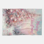 Whimsical Pink Christmas Tree Personalized Geschirrtuch (Horizontal)