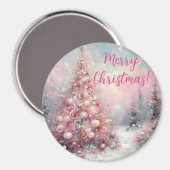 Whimsical Pink Christmas Tree Personalized Magnet (Vorderseite/Rückseite)