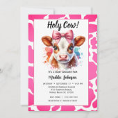 Whimsical Pink Cow Farm Thema Kinderdusche Einladung (Vorderseite)