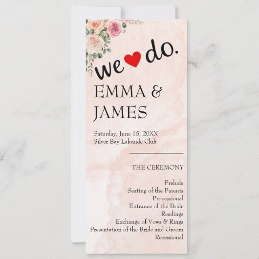 Whimsical Pink Cream Floral Hochzeitsprogramme (Vorderseite)