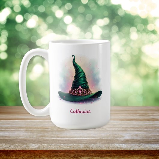 Whimsical Pink Crown & Green Hexenhut Kaffeetasse