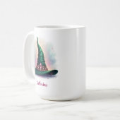 Whimsical Pink Crown & Green Hexenhut Kaffeetasse (Vorderseite Links)