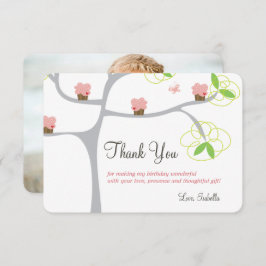 Whimsical Pink Cupcakes Tree Kid's Geburtstags-Fot Dankeskarte