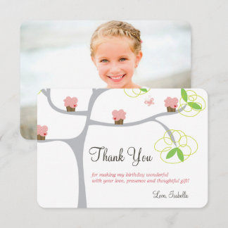 Whimsical Pink Cupcakes Tree Kid's Geburtstags-Fot Dankeskarte