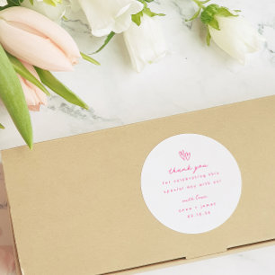 Whimsical Pink Doodle Heart Gastgeschenk Hochzeit Runder Aufkleber