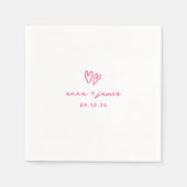 Whimsical Pink Doodle Hearts Wedding Serviette (Vorderseite)