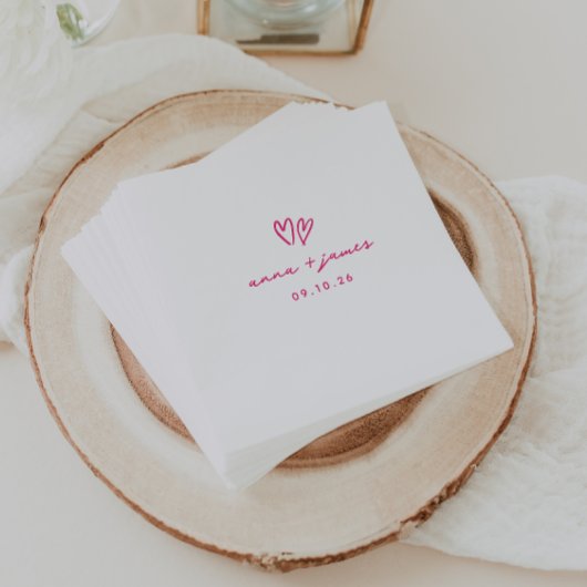 Whimsical Pink Doodle Hearts Wedding Serviette
