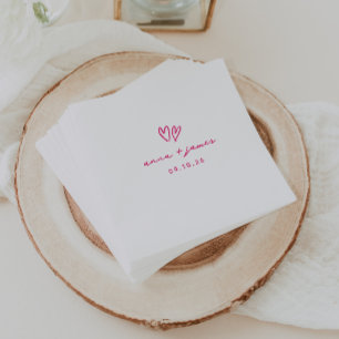 Whimsical Pink Doodle Hearts Wedding Serviette