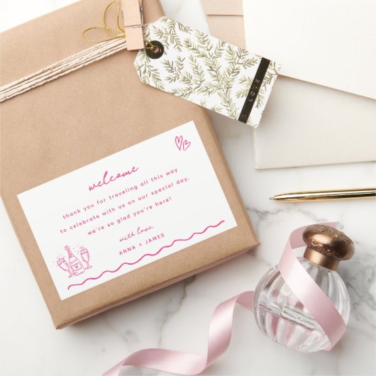 Whimsical Pink Doodle Wedding Welcome Bag Rechteckiger Aufkleber (Schenken)