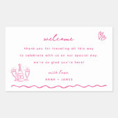 Whimsical Pink Doodle Wedding Welcome Bag Rechteckiger Aufkleber (Vorderseite)