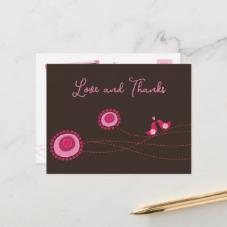 Whimsical Pink Dot Blume & Glückliche Vögel Vielen Postkarte