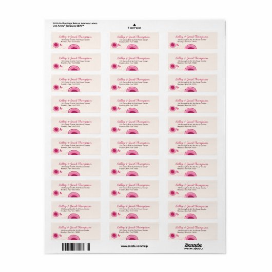 Whimsical Pink Dots Blume & Bird Address Labels (Vorne)