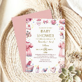 Whimsical Pink Elegant Baby Shower Floral Girl Einladung