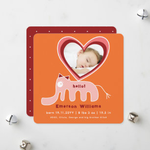 Whimsical Pink Elephant Liebe Baby Girl Foto Gebur Feiertagskarte