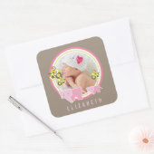 Whimsical Pink Elephants Family Baby Girl Foto Quadratischer Aufkleber (Umschlag)