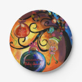 Whimsical Pink Elf & Weihnachtsbaum-Baby-Party Pappteller (Vorderseite)