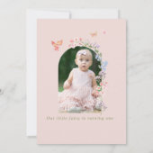 Whimsical Pink Fairy Erster Geburtstag Dankeschön Dankeskarte (Rückseite)