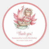 Whimsical Pink Fairy Flowers Girl Birthday Sticker (Vorderseite)