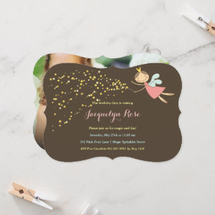 Whimsical Pink Fairy Princess Foto Girl Birthday Einladung