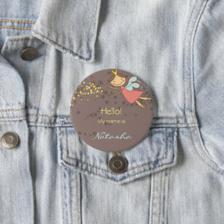 Whimsical Pink Fairy Princess Geburtstagsname Tag Button