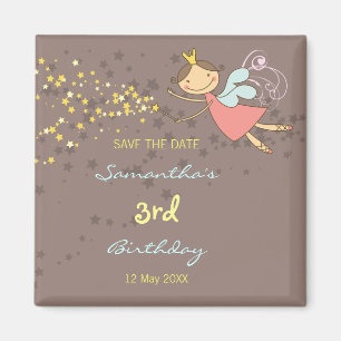 Whimsical Pink Fairy Stars Girl Birthday Magnet