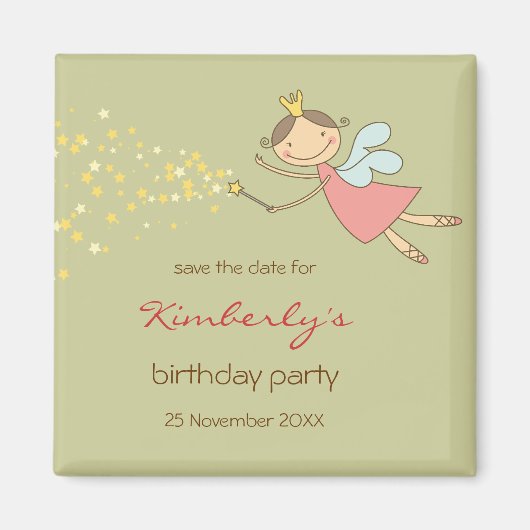 Whimsical Pink Fairy Stars Girl Birthday Magnet (Vorne)
