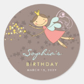 Whimsical Pink Fairy Stars Girl Birthday Runder Aufkleber (Vorderseite)