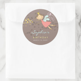 Whimsical Pink Fairy Stars Girl Birthday Runder Aufkleber