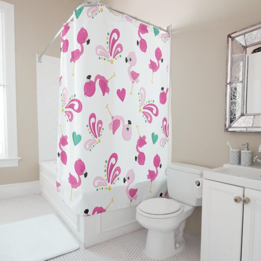 Whimsical Pink Flamingo Muster Duschvorhang (Beispiel)