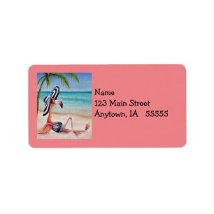 Whimsical Pink Flamingo No. 1 Wasserfarbe Kunst Adressaufkleber