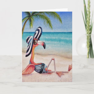 Whimsical Pink Flamingo No. 1 Wasserfarbe Kunst Karte