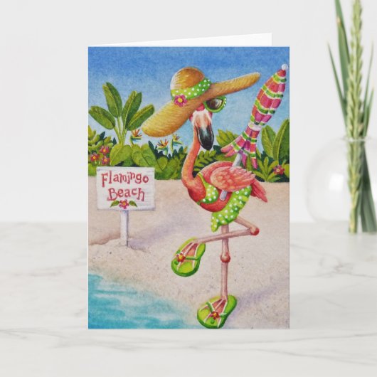 Whimsical Pink Flamingo Nr. 2 Wasserfarbe Kunst Karte (Vorderseite)