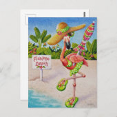 Whimsical Pink Flamingo Nr. 2 Wasserfarbe Kunst Postkarte (Vorne/Hinten)