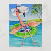 Whimsical Pink Flamingo Nr. 3 Wasserfarbe Kunst Postkarte (Vorderseite)