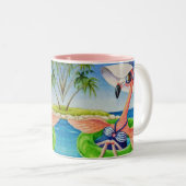 Whimsical Pink Flamingo Nr. 3 Wasserfarbe Kunst Zweifarbige Tasse (VorderseiteRechts)