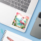 Whimsical Pink Flamingo, Pink Flamingo, Flamingo, Aufkleber (Laptop mit iPhone)