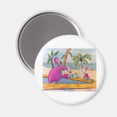 Whimsical Pink Flamingo Pours Party Drinks Strand Magnet (Vorderseite/Rückseite)