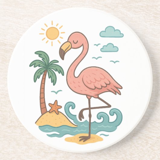Whimsical Pink Flamingo Sandstone Untersetzer (Vorne)