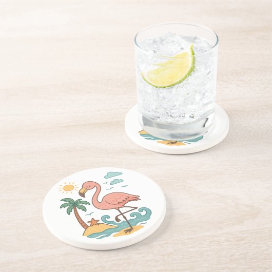 Whimsical Pink Flamingo Sandstone Untersetzer (Seite)