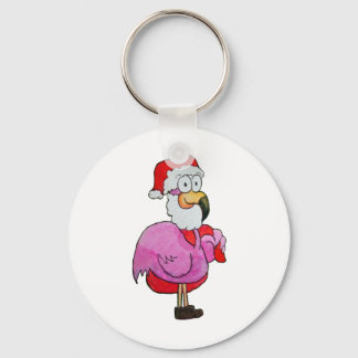 Whimsical Pink Flamingo Santa W/ Toy Bag Hat Schlüsselanhänger