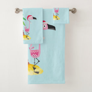 Whimsical Pink Flamingo Tropical Weihnachten Badhandtuch Set