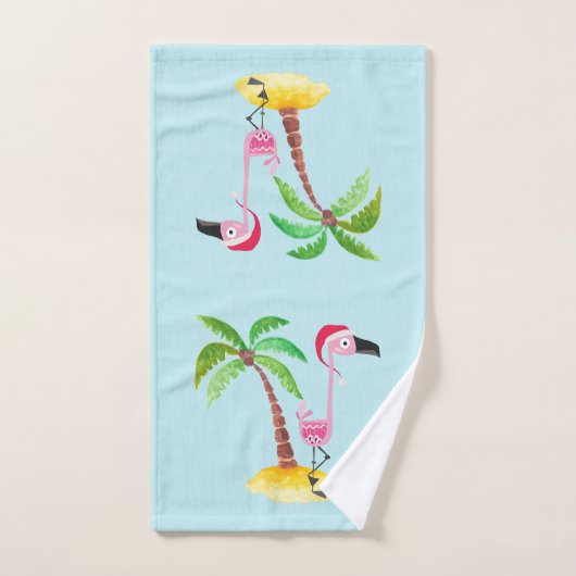 Whimsical Pink Flamingo Tropical Weihnachten Badhandtuch Set (Handtuch)