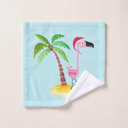 Whimsical Pink Flamingo Tropical Weihnachten Badhandtuch Set (Waschlappen)