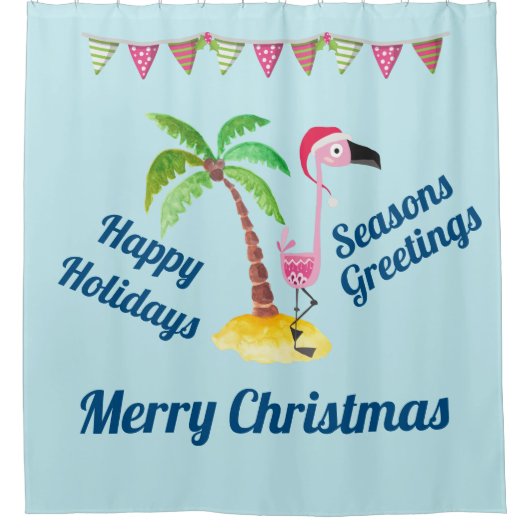 Whimsical Pink Flamingo Tropical Weihnachten Duschvorhang (Vorderseite)