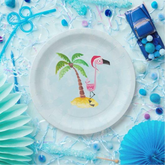 Whimsical Pink Flamingo Tropical Weihnachten Pappteller (Party)