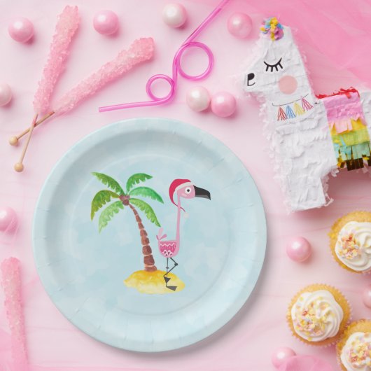 Whimsical Pink Flamingo Tropical Weihnachten Pappteller (Party)