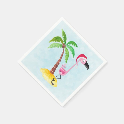 Whimsical Pink Flamingo Tropical Weihnachten Serviette (Ecke)