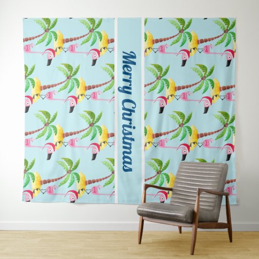 Whimsical Pink Flamingo Tropical Weihnachten Wandteppich (Beispiel (Horizontal))